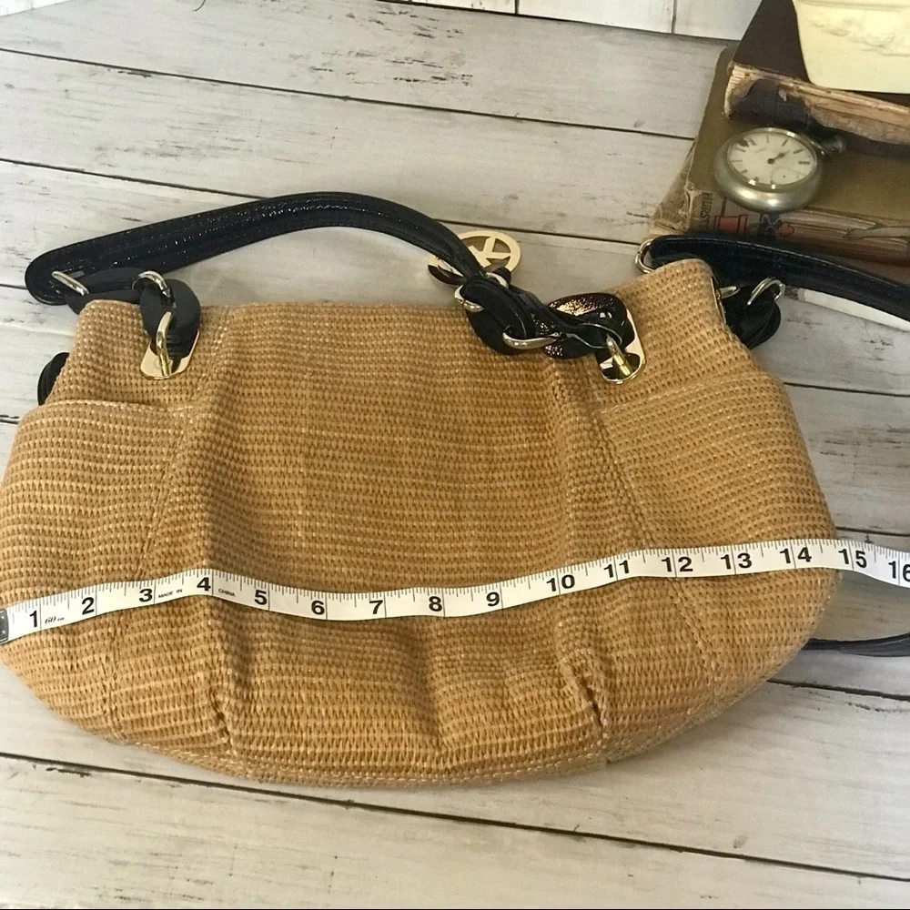 Michael Kors Raffia Textile and Leather Hobo Bag